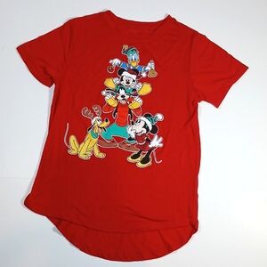 Disney Red Short Sleeve Mickey Mouse Christmas Gang Holiday T-Shirt Size Small